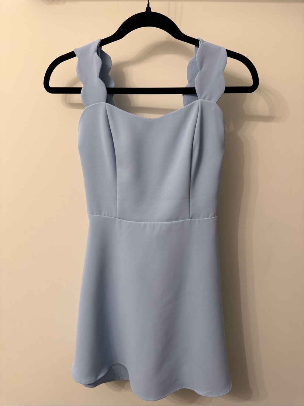 Light Blue Scallop Strap A-Line Dress